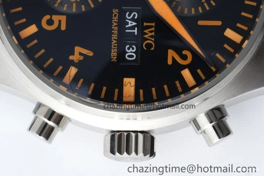 MIROTIME 0126 Pilot Chrono SS AZF 1:1 Best Edition Black Dial Orange Markers on Brown Leather Strap A EasyCare 7065